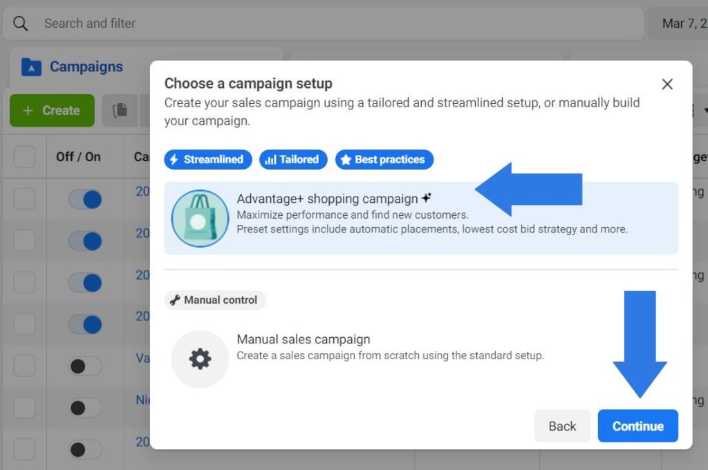 Meta Advantage+ Shopping Campaign Setup in Ads Manager