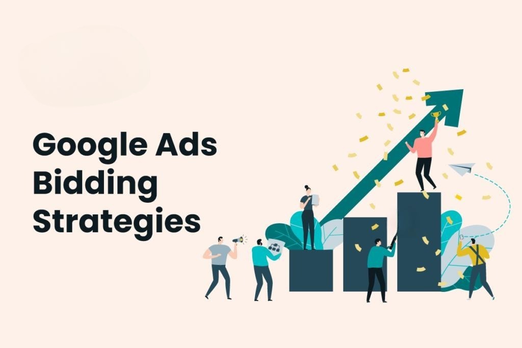 Google Ads bidding strategies such as Target CPA, Target ROAS, and Maximize Conversions