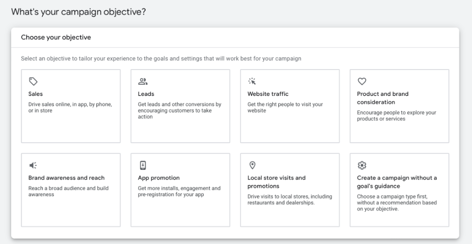 Google Ads Goals Menu